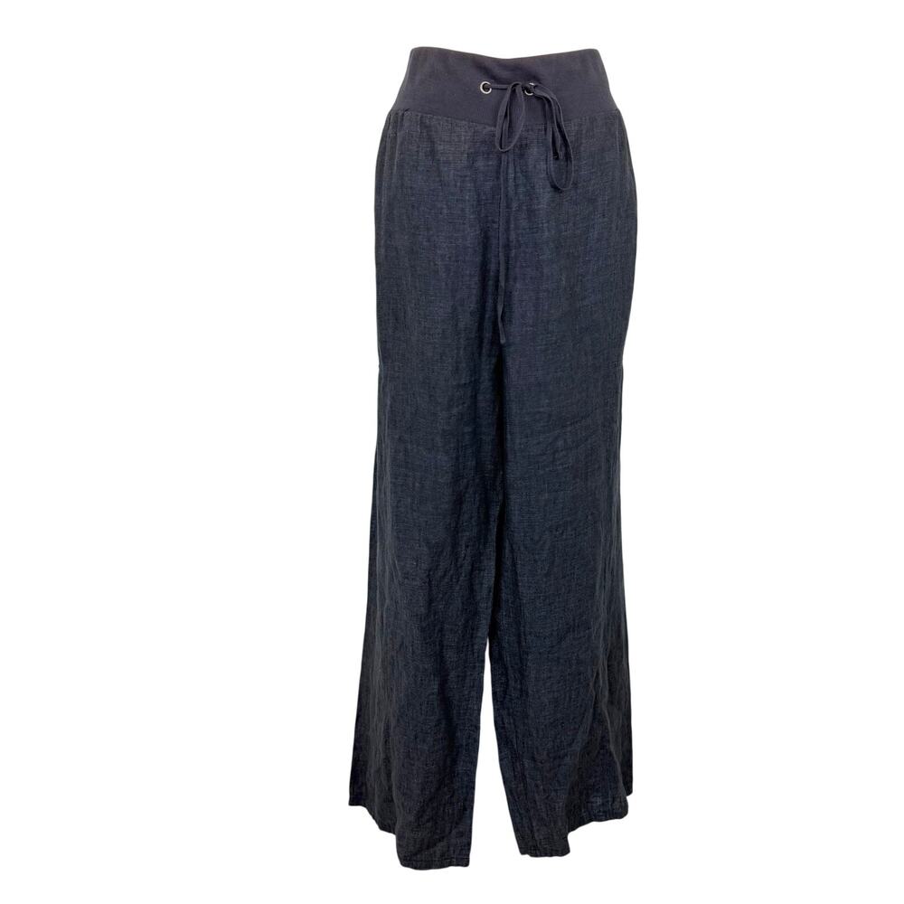 Eileen Fisher Organic Linen Wide-Leg Pants Denim-Effect Dark Blue XL NWT
